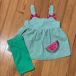 Bonnie Jean Green Gingham Shorts Set with Pink Accents